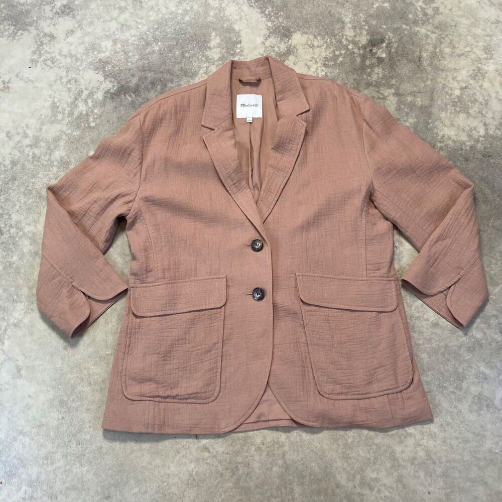 Madewell Blazer Womens Large Larsen Cotton Linen Oversize Faded Earth‎ Brown